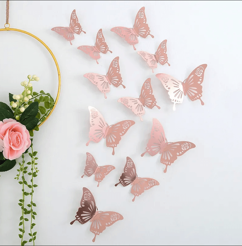 HOLLOW OUT BUTTERFLY TOPPERS 12PC - ROSE GOLD E