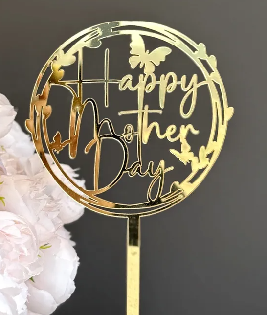 3 CIRCLE HAPPY MOTHER'S DAY TOPPER - GOLD SCRIPT W/BUTTERFLIES