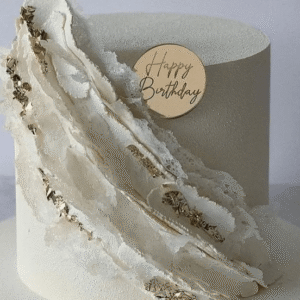 STEMLESS HBD DISC TOPPER - GOLD ROUND CURSIVE 6