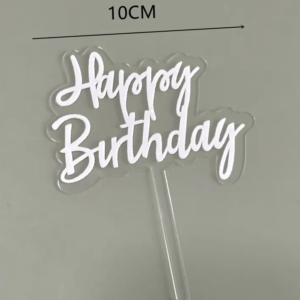 ACRYLIC HBD TOPPER - WHITE/CLEAR CURSIVE